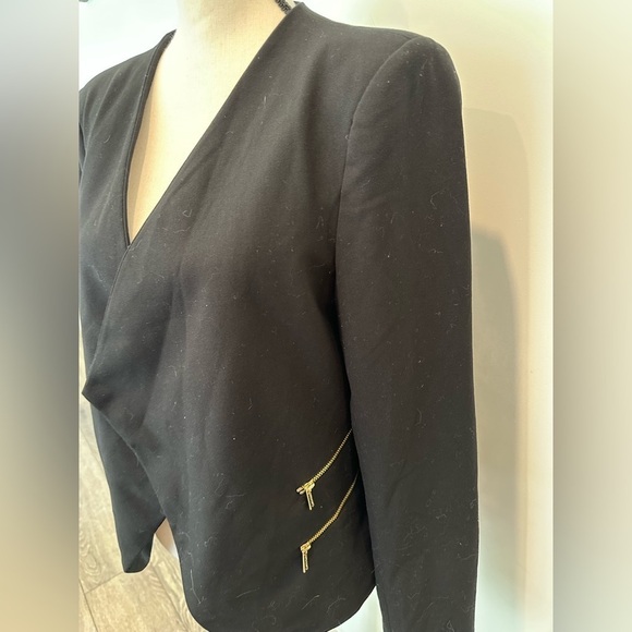 Calvin Klein Vintage Black Blazer Jacket with Gold Zipper Details Pockets  SZ 12 - Picture 2 of 6